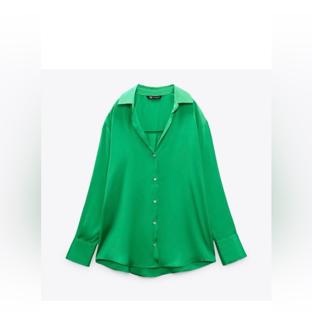 Green Satin Button Up shirt